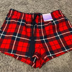 Brand New With Tags Red Casual Shorts For Pajama Party, Casual Red Shorts For Pajama Party, Casual Plaid Short Sleepwear, Plaid Shorts For Pajama Party, Red Short Bottoms For Sleepover, Plaid Short Bottoms For Pajama Party, Plaid Short Bottoms For Loungewear, Casual Red Pajama Shorts For Sleep, Casual Red Pajama Shorts