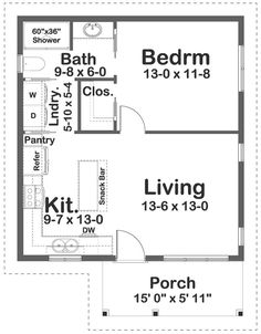 the floor plan for a small house with two bedroom and an attached living room area