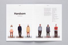 an open book with images of people standing in front of each other and the words handsome on it