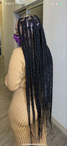 Braids Large Knotless, Big Knotless Braids For Black Women, 7 Feed In Braids Straight Back, Big Box Knotless Braids, Long Plaits Black Women, Braiding Hairstyles For Black Women 2023, Long Big Box Braids Hairstyles, Giant Box Braids, Feed In Box Braids Hairstyles