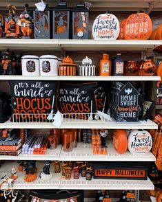 halloween decorations on shelves in a store