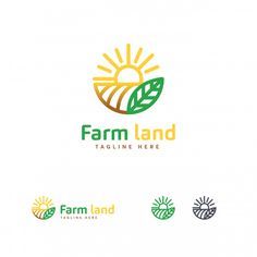 farm land logo design with sun and leaves