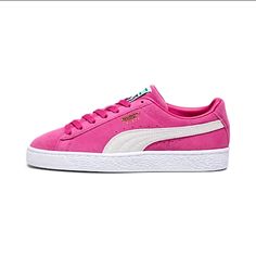 Gorgeous Barbiecore Pink Suede Pumas. Like New Condition. White Side Strip Like New Condition. Pink Puma Shoes Outfit, Puma Shoes Outfit, Pink Puma Shoes, Pink Puma Sneakers, Pink Pumas, Puma Suede, Puma Sneakers, Sneaker Shoes, Puma Shoes