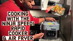 a man cooking with the ninja speed rapid cooker and air fryer