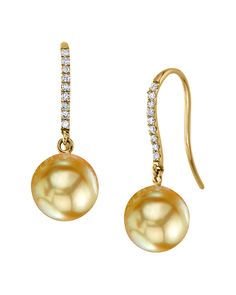 These exquisite earrings feature 8mm high-quality Golden South Sea pearls, handpicked for their incredible luster and overtones. The pearls are mounted on the finest 14K gold with .12 carats of 18 dazzling SI clarity diamonds. These earrings come packaged in a beautiful jewelry gift box, perfect for gifting. Gold Pearl Earrings With Diamond Accents, Yellow Gold Round Diamond Earrings With Pearl Drop, Gold Pearl Earrings With Diamond Accents For Formal Occasions, Elegant Gold Pearl Earrings Brilliant Cut, Elegant Gold Pearl Earrings With Brilliant Cut, Formal Gold Pearl Earrings With Diamond Accents, Formal Gold Diamond Earrings With Pearls, High Luster Pearl Earrings For Evening, Formal Gold Pearl Diamond Earrings