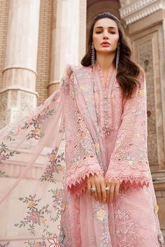 Maria B D-2304-A Luxury Lawn Voyage Luxe Original brand suit fabric and photography lite diffrance in actual print. Maria B Lawn, Fuchsia Wedding, Eid Dresses, Trendy Dress, Stylish Dresses For Girls