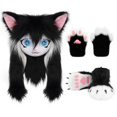 PRICES MAY VARY. One Size: One size fits most bigkids and adults. Made of faux fur, breathable, soft comfortable and easy to wear. This furry mask cat paw gloves and plush shoes slippers cosplay set, super cute and stylish. Exquisite Design: Furry shoes has one size. bigkids shoes sole length about 11.02 inches, fit for over 8 years old. Adults shoes sole length about 11.81 inches. Mask headgear, with the strap and large eye hole, see through mesh on the eyes place. Occasion: Suitable for your p Animal Head Mask, Cat Paw Gloves, Paw Shoes, Mask Cat, Paw Gloves, Eye Hole, Halloween Costume Mask, Head Mask, Plush Slippers