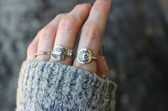 "This listing is for one sterling silver boho moon and star ring. Wear solo or with stacking bands for an irresistibly enchanting bohemian and fun vibe. These stacker rings make a great gift for anyone who loves the moon and stars. - Choose your ring size and stacking options at checkout! - Sterling silver moon and star focal measures approximately 14 mm in diameter. - Ring band is half round for comfortable wear and measures 2mm. - Made to Order. Please check current processing times in the \"S Bohemian Silver Ring With Moon Charm, Celestial Silver Ring With Moon Charm, Moon Ring Silver, Bohemian Adjustable Moon-shaped Rings, Silver Moon-shaped Bohemian Crystal Ring, Celestial Moon-shaped Sterling Silver Rings, Witchy Ring, Silver Moon Ring, Witch Ring