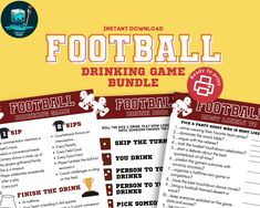 the football drinking game bundle is shown with instructions for each player to drink and play