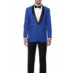 This Slim Fit Tuxedo Comes With A Single Satin Covered Button, A Narrow Black Satin Shawl Lapel, Side Vents, And Flap Pockets. Included Are Slim Fit Black Flat Front Pants.The Pants Come With A Six Inch Drop. That Means If You Subtract Six Inches From Your Jacket Size You Will Determine Your Pant Size. This Means If You Order A Coat Size Of 42r The Pants Will Be A 36. Blue Tuxedo Blazer For Black-tie Events, Blue Notch Lapel Blazer For Black-tie Events, Blue Slim Fit Long Sleeve Tuxedo, Fitted Blue Blazer For Black-tie Events, Blue Fitted Blazer For Black-tie Events, Blue Long Sleeve Tuxedo Suit, Classic Blue Blazer For Black-tie Events, Fitted Blue Tuxedo For Black-tie Events, Blue Notch Lapel Suit For Black-tie Events