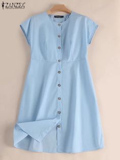 Summer Work Dress, Sundress Vintage, Office Dresses For Women, Dress Woman, Summer Fashion Dresses, Wardrobe Outfits, Dress Short Sleeve, Knee Length Dresses, Plus Size Blouses