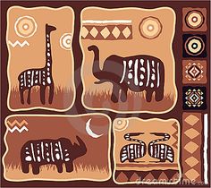 an animal rug with different designs on it