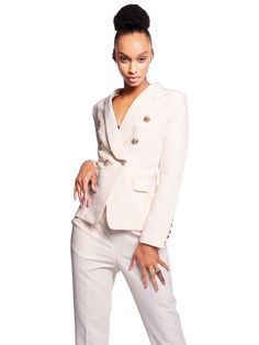 Composition: Cotton, Polyester Washing instructions: Dry Clean Model is wearing size S Designer Style ID: GC52-82685 Chic Long Sleeve Pantsuit With Double Button Closure, Elegant Fall Pantsuit With Double-breasted Fastening, Elegant Fall Pantsuit With Double-breasted Button, Cream Notch Lapel Blazer With Double-breasted Buttons, Cream Notch Lapel Double-breasted Blazer, Cream Double-breasted Blazer, Tailored Long Sleeve Beige Pantsuit, Chic Tailored Double-breasted Pantsuit, Chic Fitted Double Breasted Suit