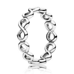 This sophisticated circle of linked infinity signs, crafted from sterling silver, symbolizes unbreakable connections and eternal feelings, but it can also be loved purely for its aesthetic merits. 
 Style: 190994 Pandora Stackable Rings, Infinity Band Ring, Ring Pandora, Infinity Rings, Mothers Day Rings, Pandora Rings, Rings Jewelry Fashion, Thomas Sabo, Love Ring