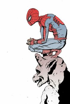 a drawing of a spider - man sitting on top of a dog