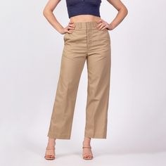 Vintage 70s khaki high waisted trousers with a straight leg. Originally men's, but can work on women's sizing as well.  Measurements and Condition: Fits like: Has a unisex fit - men's small, women's medium Fabric: Feels like cotton/poly - labeled machine washable Brand: None, tag was cut out by previous owner. Labeled made in USA. Condition: Very good, with light general wear, some pilling on the seat/inner thighs, and a 1/4" and tiny brown spot on the back of the right thigh. Waist: 29.5" Hips: Pants Vintage, High Waisted Trousers, Straight Leg Pants, Mens Fitness, Vintage 70s, Leg Pants, Halloween Shopping, Cut Out, Straight Leg