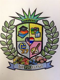 a drawing of a crest with the words be you tiful