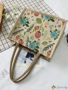 Bird in Bag - Floral Pattern Large Capacity Handbag Tote Spring Rectangular Canvas Bag For Daily Use, Spring Large Capacity Rectangular Canvas Bag, Large Capacity Rectangular Lunch Bag For Summer, Casual Tote Lunch Bag For Daily Use, Casual Rectangular Summer Lunch Bag, Casual Shoulder Lunch Bag For Daily Use, Beige Large Capacity Lunch Bag For Daily Use, Casual Beige Lunch Bag For Daily Use, Casual Summer Lunch Bag