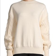 Anthropologie Lea & Viola Cable Knit Sweater New With Tag Size S Color Ivory Features Confortable Sweater With Cable Knit Details On The Sleeves,Crewneck,Dropped Shoulder,Long Sleeves Approx Measurement Length 23.5” Pit To Pit 23” Embellished Hoodie, Embellished Sweatshirts, Rainbow Sweater, Ivory Sweater, Comfortable Sweater, Knit Sleeve, Embroidered Sweater, Anthropologie Sweater, Cream Sweater