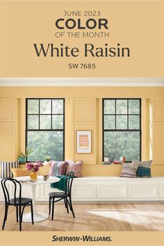 an advertisement for the color of the month white raisin