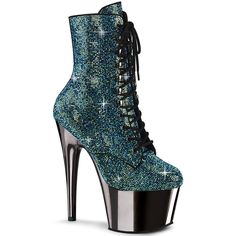 Pleaser ADORE-1020CHRS Turquoise Multi Rhinestone 7 Inch Heel , 2 3/4 Inch Pewter Chrome Platform Rhinestone Embellished Ankle Boot, Side Zip Platform Shoes Boots, Vegan Heels, 7 Inch Heels, Alternative Shoes, Single Sole Heels, High Heel Stiefel, Turquoise Lace, Festival Shoes, Dance Heels