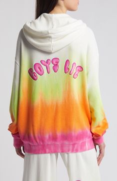 This cozy thermal-knit hoodie rendered in day-brightening ombré hues adds a bit more texture with a fuzzy appliqué of the familiar cherub. 26 1/2" length (size medium/large) Fixed hood Ribbed cuffs and hem Kangaroo pocket 68% polyester, 29% rayon, 3% spandex Machine wash, tumble dry Imported Sour Patch, Knit Hoodie, Tumble Dryer, Kangaroo Pocket, Kangaroo, Nordstrom, Size Medium, Spandex, Texture