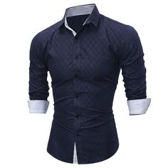 Turndown Collar Rhomboids Pattern Shirt - Cadetblue - 3P37092917 - Men's Clothing, Men's Tops & T-Shirts, Men's Shirts  #MensShirts #Men's #Clothing # #Men's #Tops #& #TShirts # #Men's #Shirts Blue Slim Fit Shirt With Casual Collar, Casual Navy Long Sleeve Dress Shirt, Blue Slim Fit Long Sleeve Top, Navy Casual Shirt For Business, Fitted Navy Shirt For Spring, Navy Fitted Shirt For Spring, Navy Slim Fit Collared Top, Navy Long Sleeve Business Shirt, Navy Long Sleeve Business Top