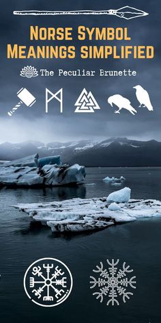 an iceberg with snowflakes and symbols on it, as well as the words norse symbol meaningss simplified