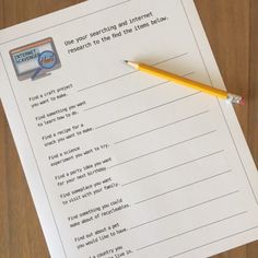 a printable worksheet with a pencil resting on it