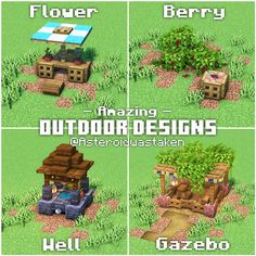 four different types of trees and plants in minecraft with text that reads, amazing outdoor designs