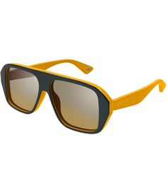 From Gucci&#x2C; these men's sunglasses feature:Acetate frameAviator shapeSolid lensRx ableNon-polarizedApprox. 57mm lens- 13mm bridge- 145mm templeImported. Gucci Sunglasses With Tinted Lenses For Outdoor, Gucci Polarized Sunglasses For Outdoor, Gucci Sunglasses With Gradient Lenses For Outdoor, Gucci Yellow Sunglasses With Uv Protection, Gucci Aviator Sunglasses With Polarized Lenses, Modern Gucci Aviator Sunglasses With Gradient Lenses, Gucci Aviator Sunglasses With Tinted Lenses, Modern Gucci Aviator Sunglasses, Yellow Gradient Lenses Sunglasses For Outdoor