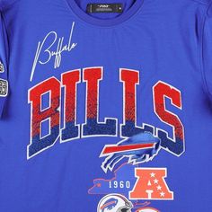 Designed for fierce Buffalo Bills fans, this Pro Standard Hometown Collection T-shirt shows your passion for football in a unique design. Soft fabric and a classic crew neck bring a casual feel to this freshly designed tee. Best of all, the eye-catching Buffalo Bills graphics with chenille details add a modern touch to a laidback look. Material: 100% Cotton Embroidered applique with raised details Short sleeve Machine wash, tumble dry low Screen print graphics Crew neck Brand: Pro Standard Heat- Chenille Applique, Shirt Design Inspiration, The Buffalo, Embroidered Details, Embroidered Applique, Buffalo Bills, Screen Print, Cotton Shorts, Women Collection