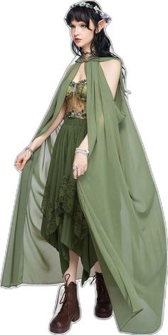 Green Fantasy Costumes, Sleeveless Cosplay Costume For Halloween, Sleeveless Halloween Cosplay Costume, Sleeveless Halloween Costume For Costume Party, Elf Queen, Queen Style, Forest Elf, Hooded Cape, Styles P