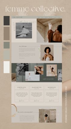 an image of a website design with different colors and shapes on it, including the words feminine