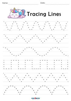 the worksheet for traceng lines with unicorns and stars on it, which includes