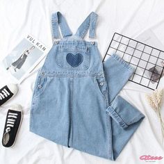 Qteee - Chic Denim Overalls with Love Heart Pocket Casual Cotton Jeans With Heart Print, Trendy Heart Print Jeans For Spring, Spring Heart Print Cotton Jeans, Cute Cotton Jeans With Pockets, Cute Light Wash Cotton Jeans, Cute Blue Denim Jeans, Cute Medium Wash Denim Jeans, Cute Spring Denim Jeans, Naruto Fashion