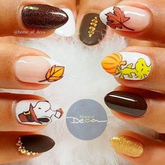 Irresistible Thanksgiving Nails Ideas For Every Taste ★ Snoopy Thanksgiving, Snoopy Nails, Festive Makeup, Fall Thanksgiving Nails, Nails Autumn