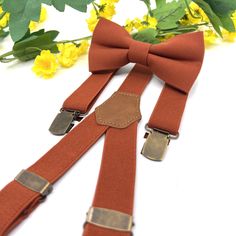 Suspenders for Men Adjustable Y Back Elastic with Strong three Clips. (Strong clamps that hold in place.) Burnt Orange Suspenders Set, Burnt Orange bow tie, Wedding bow tie, Groom bow tie, Ring bearer, Bow Tie for men, baby, boy, kids * Colors look different on computer monitors and cell phone screens. Please follow this link for a matching tie. Floral tie https://www.etsy.com/listing/1332038800 Solid tie https://www.etsy.com/listing/1592189149 * Dimensions(Bow Tie): Size(approx.) (please specif Orange Ring Bearer, Bow Tie And Suspenders Set For Father's Day Party, Adjustable Brown Bow Tie For Party, Adjustable Bow Tie For Groom, Dapper Adjustable Bow Tie For Father's Day, Adjustable Dapper Bow Tie For Father's Day, Orange Bow Tie Wedding, Burnt Orange Bow Tie, Orange Suspenders