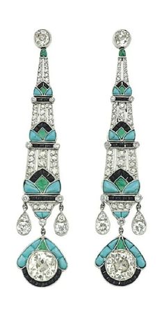 925 Sterling Silver Dangle Long Earrings Cubic Zirconia Turquoise Statement Earr | eBay Bijoux Art Deco, Bijoux Art Nouveau, Shabby Chic Pink, Art Nouveau Jewelry, Art Deco Earrings, Deco Jewelry, Vintage Jewels, Art Deco Jewelry, The Library