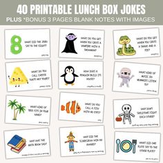 printable lunch box jokes for kids to help them learn how to use the alphabet