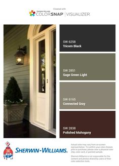 the color scheme for sherwinn's porch and front door is shown in shades of