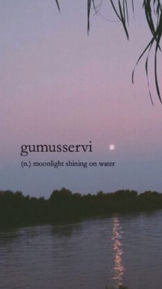 the moon shines brightly in the sky over water and land, with text that reads gumbusservi moonlight shining on water