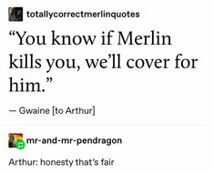 two tweets that are on the same page, one says you know if merlin kills you, we'll cover for him