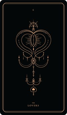 the lovers tarot card in gold on black