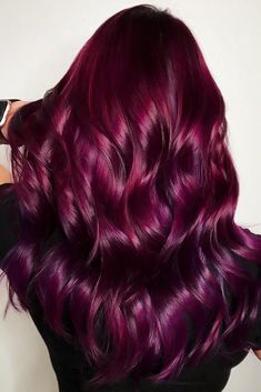 Burgundy With Purple Highlights, Eggplant Plum Hair Color, Burgundy And Violet Hair, Magenta Hair Makeup, All Over Purple Hair Color, Peekaboo Hair Color For Redheads, Dark Love Nails, All Purple Hair, Dark Fuschia Hair