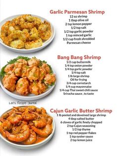 a menu with different types of food on it, including shrimp and cauliflower