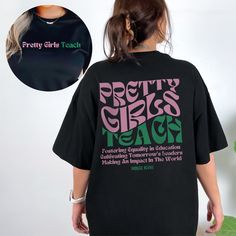 Celebrate the elegance and impact of Alpha Kappa Alpha Sorority, Inc. with our "Pretty Girls Teach" T-Shirt! This stylish tee features the empowering phrase "Pretty Girls Teach" in eye-catching pink and green, paying homage to the timeless colors of AKA. Made from soft, high-quality cotton, this t-shirt ensures comfort whether you're in the classroom, at a sorority event, or just out and about. Perfect for AKA members, educators, and supporters, this shirt is a chic way to show your pride and de Sorority Shirt, Stylish Fonts, Sorority Shirts, Teacher Tshirts, Teacher Shirts, Dye T Shirt