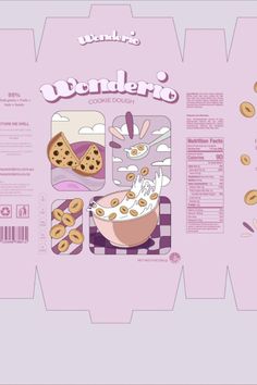 Cookie dough cereal box dieline Custom Cereal Box Design, Cereal Box Graphic Design, Aesthetic Cereal Box, Cute Cereal Box Design, Cute Package Design, Cereal Box Design Ideas, Cereal Box Drawing, Cereal Box Ideas, Cereal Box Illustration