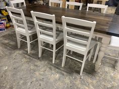 Modern Farmhouse Table, With Chairs, Dark Walnut Stained Top, Antique White Base, Dining, and Kitchen Table, Turned Legs - Etsy Table With Chairs, Modern Farmhouse Table, Dark Walnut Stain, Turned Leg, Wilmington Nc, Dining Sets, Farmhouse Table, Dark Walnut, Dining And Kitchen