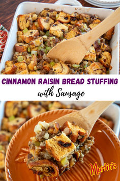 Thanksgiving wouldn’t be complete without a flavorful stuffing recipe. Try this Cinnamon Raisin Bread Stuffing with Sausage. It’s filled with Martin’s Cinnamon Raisin Swirl Potato Bread cubes, hot Italian sausage, vegetables, and fresh herbs. Swirl Bread Recipe, Pork Mushroom, Swirl Bread, Herb Stuffing, Cinnamon Raisin Bread